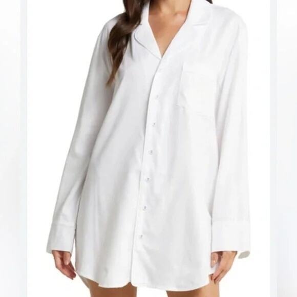 New Skims Womens Solid White 100% Cotton Spa Sleep Shirt Plus 3X - Picture 2 of 10